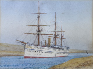William Frederick Mitchell 1895 (1845-1914), watercolour signed and dated, "HMS Euphretes" in the Suez Canal 17cm x 22.5cm 