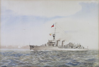 V F Smyth, Mar 1922, watercolour signed and dated "HMS Champion" 22cm x 32cm 