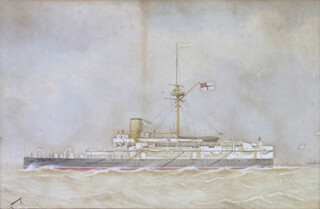 Early 20th Century watercolour unsigned, conqueror class battleship 17.5cm x 27cm  
