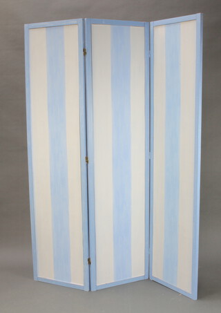 A wooden 3 fold dressing screen 179cm h x 45cm w when closed x 136cm when open 
