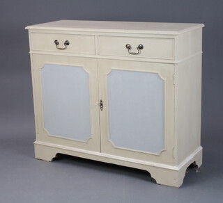A Georgian style painted cabinet enclosed by panelled doors above 2 drawers, on bracket feet 84cm h x 99cm w x 37cm d 