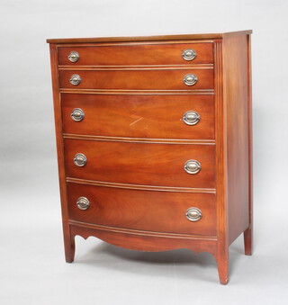 A Philadelphia style mahogany bow front chest with one long drawer having a 2 drawer dummy front and 3 further long drawers, on bracket feet 117cm h x 91cm w x 49cm d 