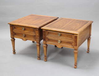 A pair of American style cherry lamp tables fitted a drawer, on square tapered supports 52cm h x 56cm x 66cm 