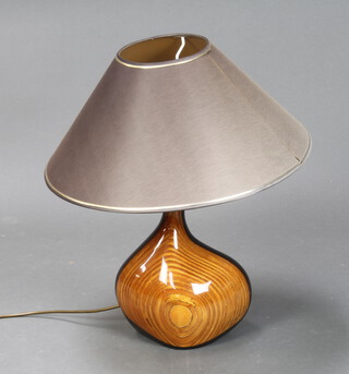 A polished elm table lamp the base with signature 35cm h x 18cm x 15cm (some light scratching)