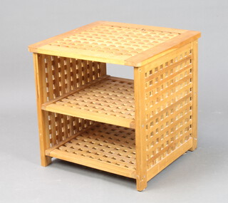 A square teak slatted 3 tier occasional garden/conservatory table 50cm h x 50cm w x 50cm d  