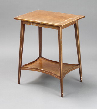 An Edwardian rectangular inlaid mahogany 2 tier occasional table on outswept supports 65cm h x 51cm w x 37cm d (some light scratches and water marks) 