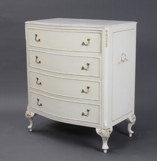 A Louis style serpentine fronted chest of 4 drawers raised on cabriole supports 91cm h x 78cm w x 47cm d (damage to the top)  