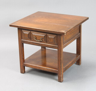 An oak lamp table fitted a drawer above undertier, on square tapered supports 51cm h x 58cm w x 53cm d (slight scratches to the top)