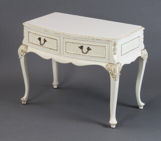 A Louis style bow front side table fitted 2 drawers, raised on cabriole supports 48cm h x 59cm w x 37cm d 