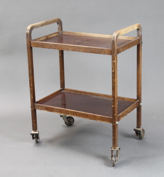An Art Deco rectangular oak 2 tier tea trolley 83cm h x 64cm w x 38cm d 