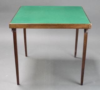 A Vono beech framed folding bridge table with green baize top 67cm h x 76cm w x 76cm d 