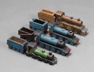 Four 1930's wooden locomotives and tenders