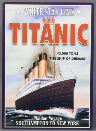 A reproduction enamel advertising sign for White Star Line RMS Titanic 70cm x 50cm 