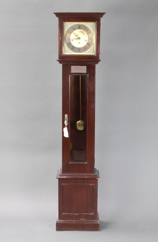 Metamec, a chiming longcase clock with gilt dial and Roman numerals, contained in a mahogany case with detachable hood 153cm h x 34cm w x 21cm d 