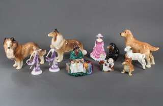 A china figure of a standing retriever 18cm and a collection of china animals and figures 