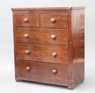 A Victorian mahogany D shaped chest of 2 short and 3 long drawers with tore handles 108cm h x 96cm w x 43cm d (some cracking to the top and contact marks in places) 