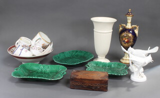Three leaf plates and minor decorative china 