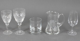 A quantity of cut glass tableware to include 7 wine glasses, 6 sherry glasses, 4 tumblers and others