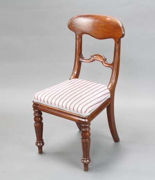 A William IV Mahogany bar back chair with shaped mid rail and overstuffed seat, on turned supports (old repair to bar back) 