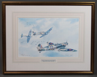 A 20th Century print "Spitfire 1's of No.610 County of Cheshire Squadron Engaging Enemy over Southern England 1940" 28cm x 43cm 
