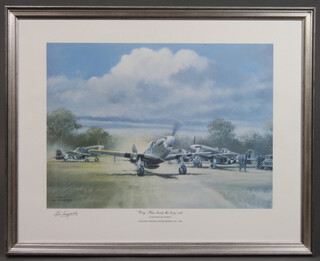 Frederick De La Nougerede, print signed in pencil, "Waghall Leads The Boys Out, 129 Misore Squadron" 34cm x 47cm 