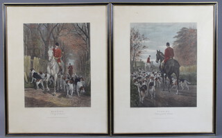 E A S Douglas, prints a pair, "Morning and Evening" hunting scenes 23cm x 45cm 