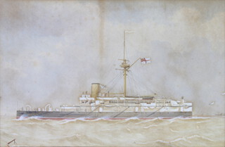 Early 20th Century watercolour unsigned, conqueror class battleship 17.5cm x 27cm (picture is faded)  