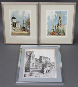 Edward Wesson, prints, "Churches in the Strand" and "The National Gallery" 32cm x 24cm together with a print "Chipping Campden" 25cm x 30cm 