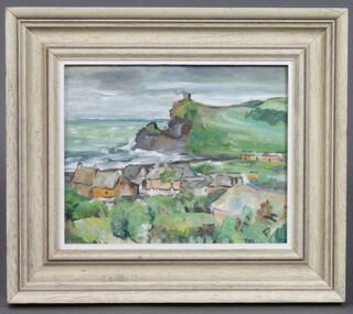 Oil on board, study of a Pembrokeshire coastal village 1938 21cm x 26cm 