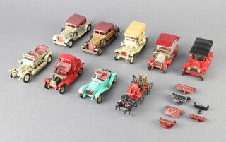 A Lesney model horse drawn fire engine and 8 Lesney models of Yesteryear Y9 Ford Model T, Y7 1912 Rolls Royce, Y10 1905 Rolls Royce, Y11 Packard Landaulet, Y12 Thomas Flyabout 1909, Y14 1911 Maxwell Roadster, Y15 1930 Packard Victoria and Y15 1913 Packard Victoria  