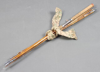Two split cane fly/spinning fishing rods and a Japanese spinning rod 