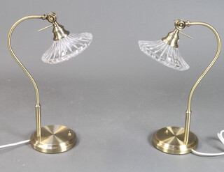 A pair of brass finished table lamps with glass shades 50cm  