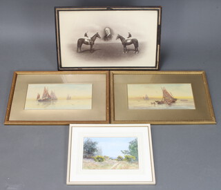 Robert Anderson a pair of watercolours studies of fishing vessels with figures 18cm x 35cm and other pictures