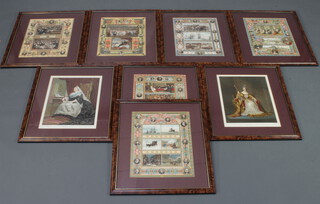 8 framed and coloured illustrated London News prints contained in walnut finished frames 56cm x 45cm 