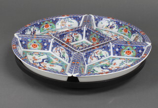 A modern Chinese 5 section rotating hors d'oeuvres set decorated with flowering peony 38cm 