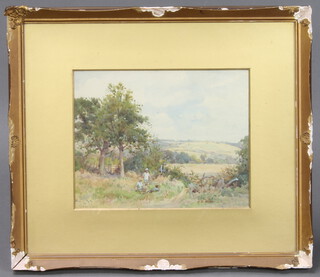 B Sharlaney, watercolour signed, children in a rural setting 22cm x 28cm 