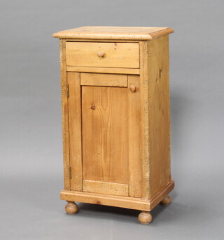 A 19th Century Continental pine bedside cabinet 83cm h x 44cm w x 32cm d (signs of old but treated worm) 