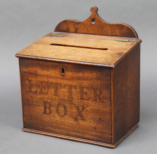 A Victorian mahogany club/country house letter box with raised back, the front marked Letter Box 27cm h x 23cm w x 5cm d 