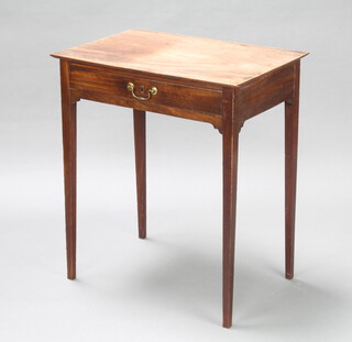 A Georgian rectangular bleached mahogany side table fitted a frieze drawer, raised on square tapered supports 74cm h x 65cm w x 43cm d 