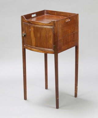 A Georgian style mahogany tray top commode enclosed by a panelled door, raised on square tapered supports 81cm h x 39cm w x 36cm d 