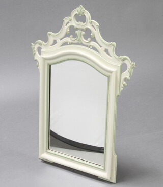 A Victorian style arched plate dressing table mirror contained in an off white and green painted frame 80cm h x 59cm w 