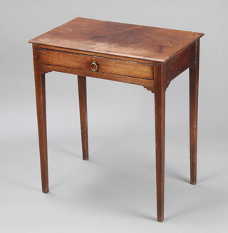 A Georgian mahogany side table fitted a drawer raised on square tapered supports 74cm h x 65cm w x 42cm d 