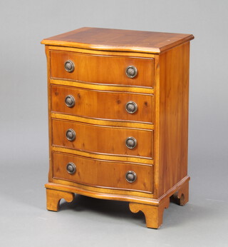 A Georgian style yew chest of serpentine outline and crossbanded top, fitted 4 drawers, raised on bracket feet 72cm h x 51cm w x 38cm d 