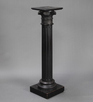 A Victorian ebonised reeded column with Corinthian capital raised on a square base 116cm h x 28cm w x 29cm d