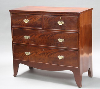A 19th Century inlaid mahogany chest with satinwood stringing, fitted 2 short and 2 long drawers with replacement handles, raised on bracket feet 91cm h x 97cm w x 46cm d 