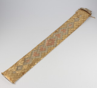 A 14ct two colour gold bracelet, 204mm x 27mm, 71 grams 