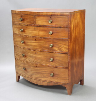 A 19th Century bleached and inlaid mahogany bow front chest of 2 short and 3 long drawers, raised on bracket feet 122cm h x 107cm w 