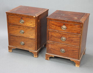 A pair of 19th Century crossbanded mahogany chests of 3 drawers, raised on bracket feet 74cm h x 56cm w x 48cm d 