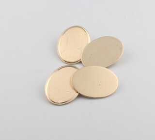 A pair of 9ct yellow gold oval plain cufflinks, 6.4 grams
