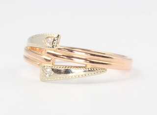 A 14ct rose gold 2 colour paste set ring 2.4 grams, size N 